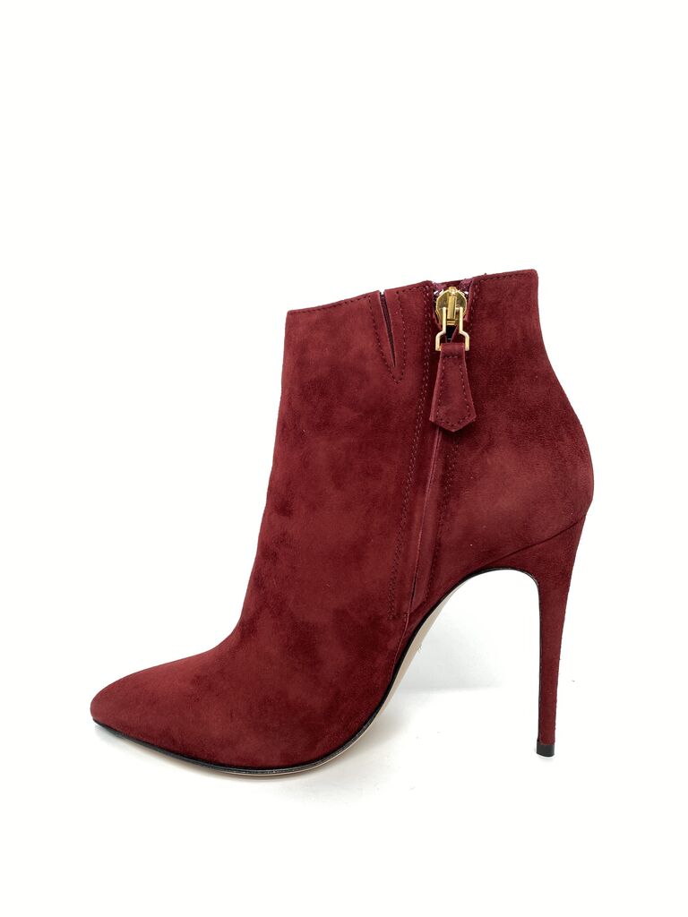 Burgundy Suede Ankle Boot Stiletto Heel