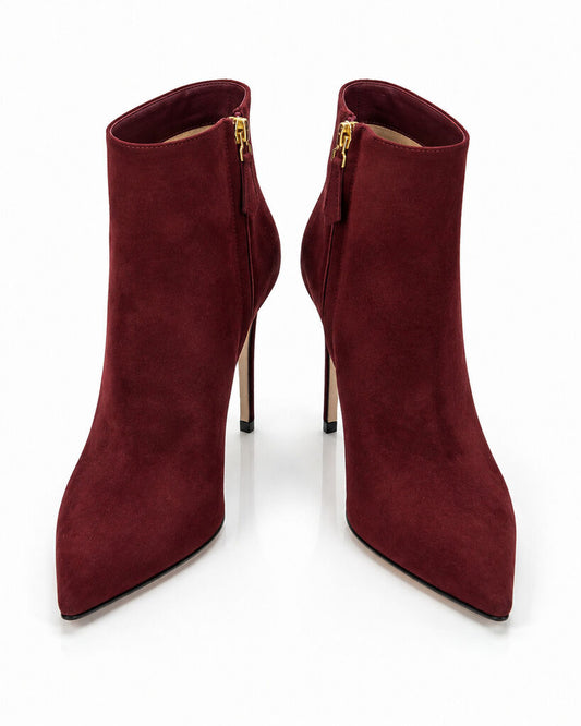 Burgundy Suede Ankle Boot Stiletto Heel