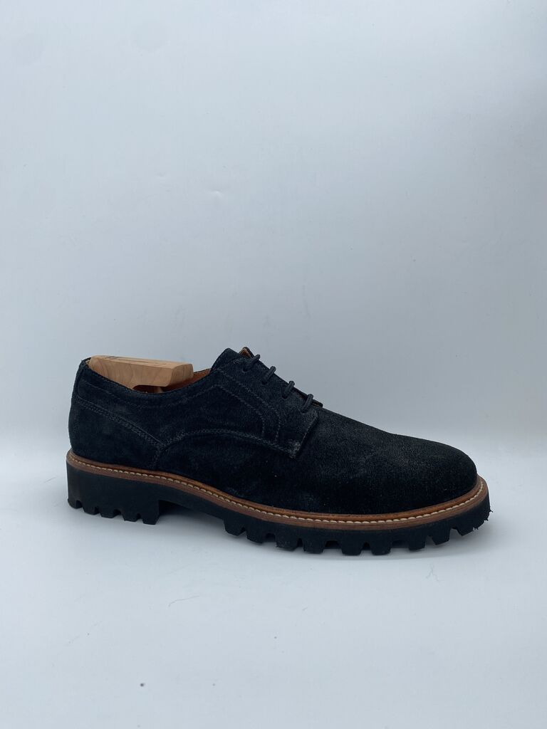 Black Suede Derby Shoes with Lug Sole
