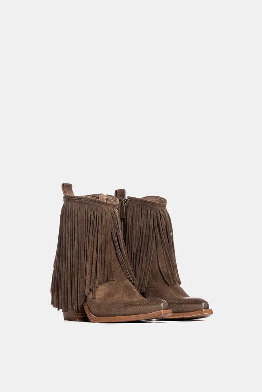 Brown Suede Fringe Ankle Boot