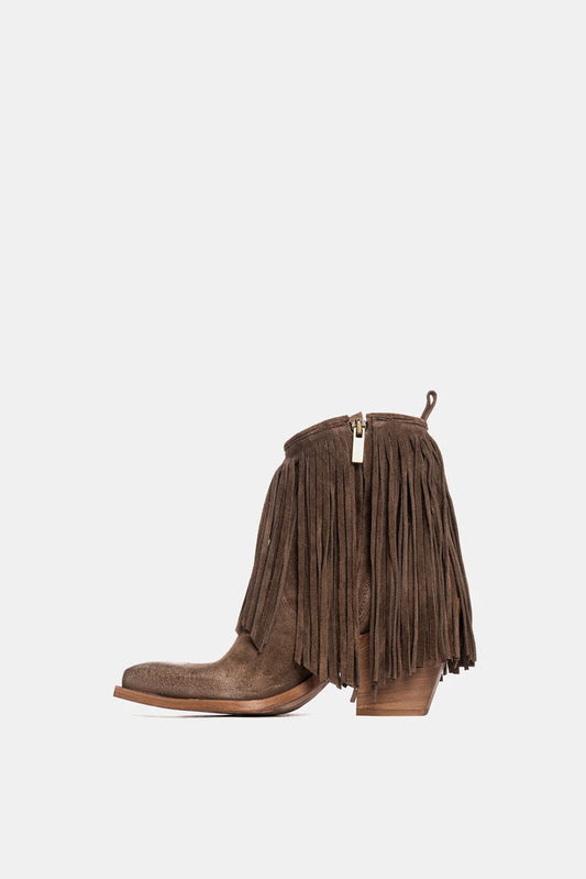 Brown Suede Fringe Ankle Boot