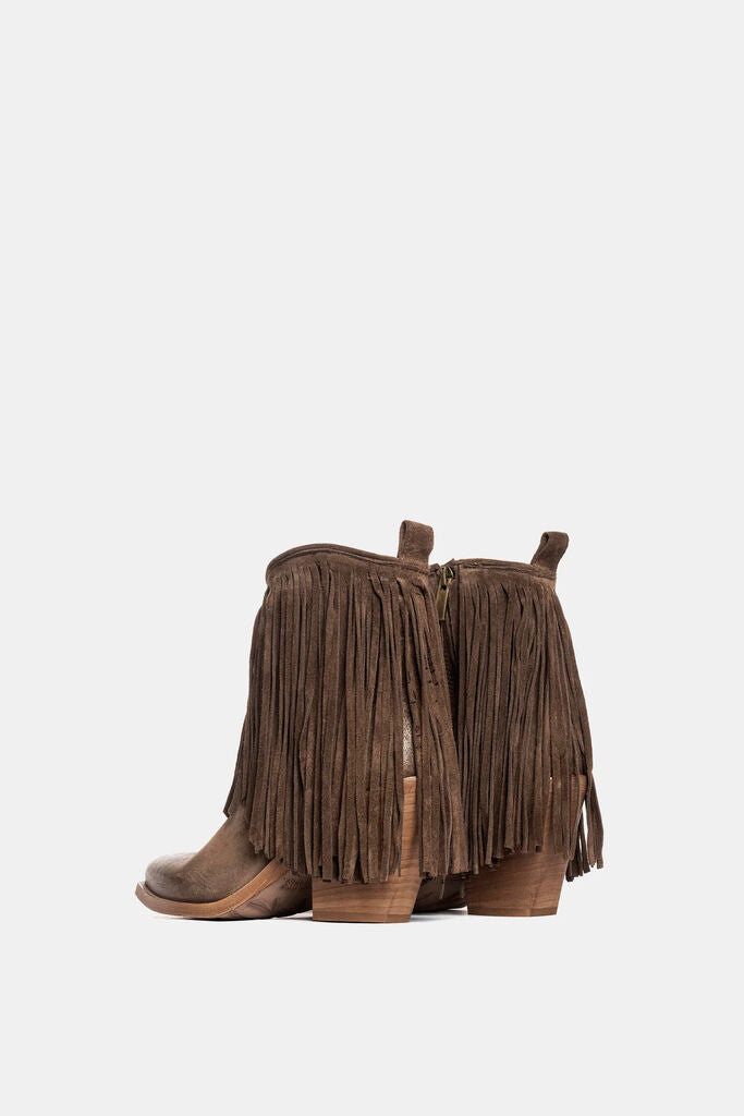 Brown Suede Fringe Ankle Boot