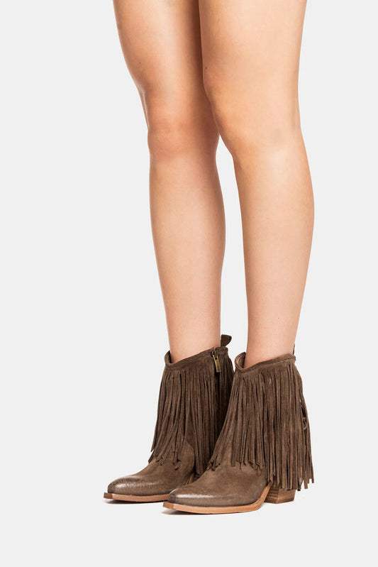 Brown Suede Fringe Ankle Boot
