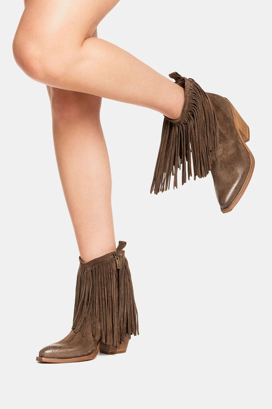 Brown Suede Fringe Ankle Boot
