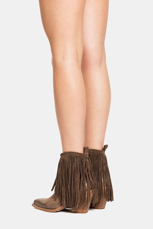 Brown Suede Fringe Ankle Boot