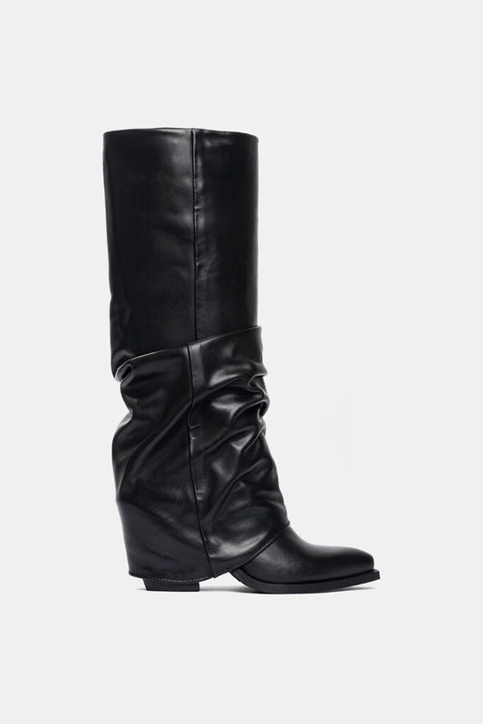 Black Leather Slouchy Tall Boots