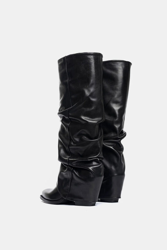 Black Leather Slouchy Tall Boots