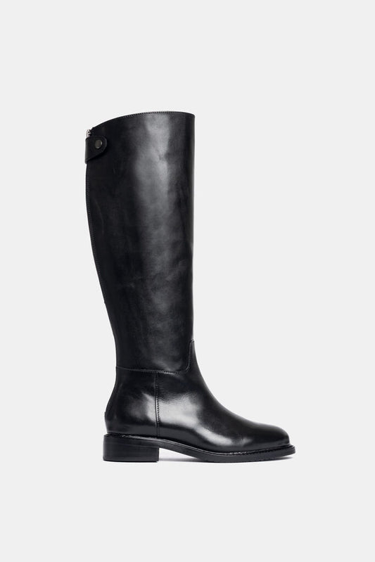 Black Leather Knee-High Riding Boots