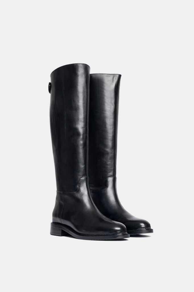 Black Leather Knee-High Riding Boots