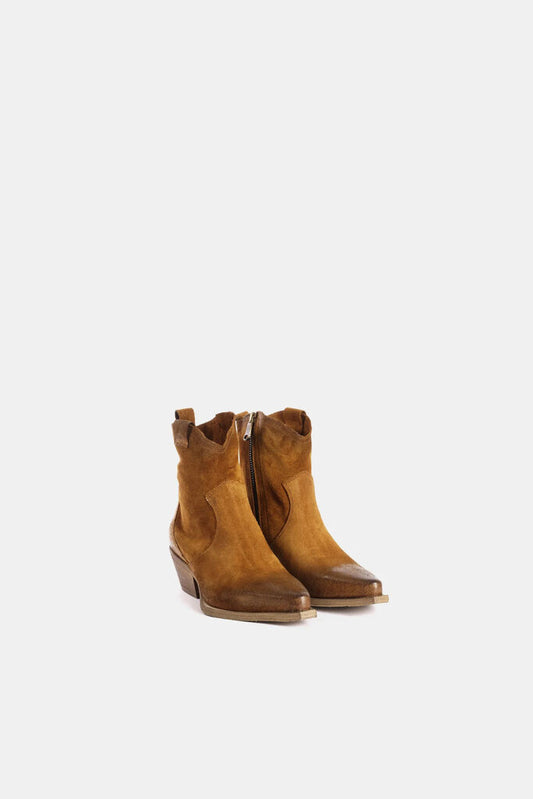 Brown Suede Ankle Boots with Stacked Heel