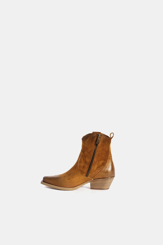 Brown Suede Ankle Boots with Stacked Heel