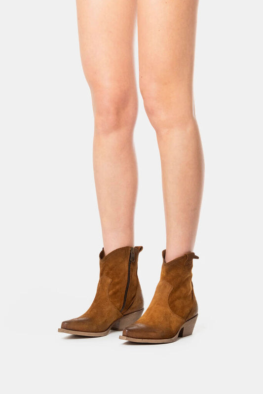Brown Suede Ankle Boots with Stacked Heel