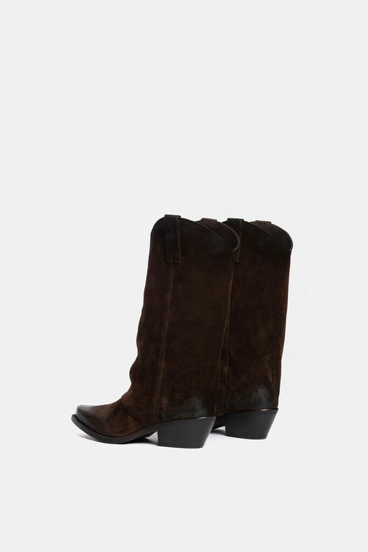 Brown Suede Western Boots with Stacked Heel