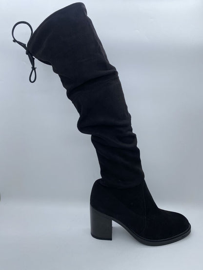 Black Suede Over-the-Knee Boots with Block Heel