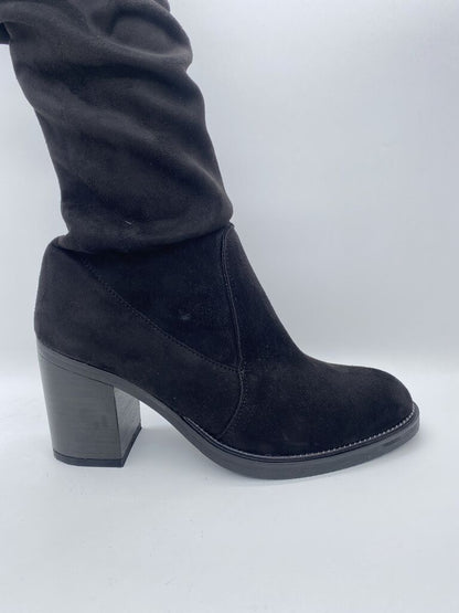 Black Suede Over-the-Knee Boots with Block Heel