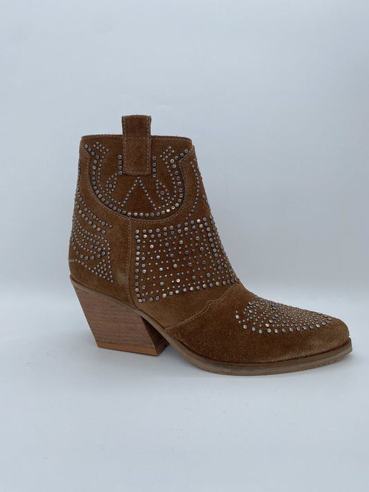 Brown Suede Ankle Boots with Studded Detailing
