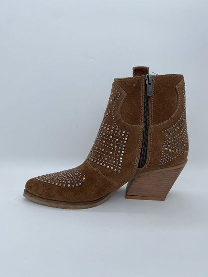 Brown Suede Ankle Boots with Studded Detailing