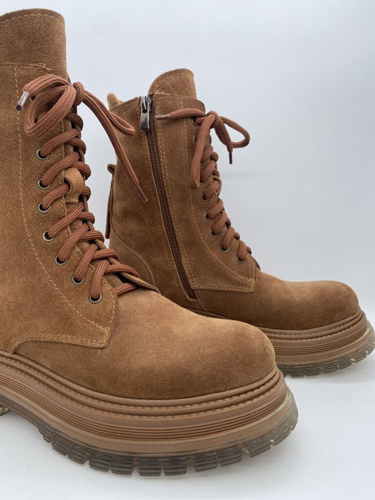 Brown Suede Ankle Boot with Chunky Sole
