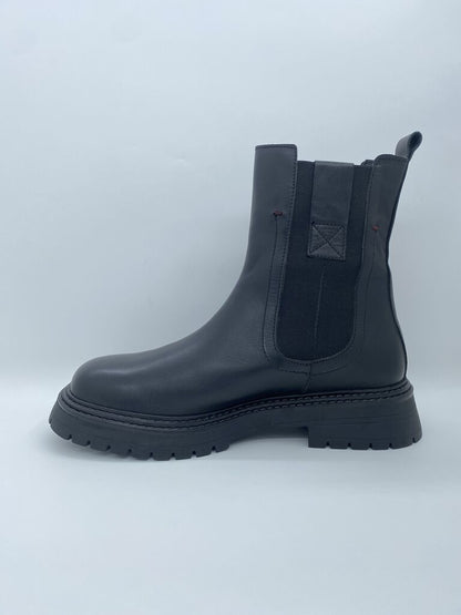 Black Leather Ankle Boot with Chunky Sole