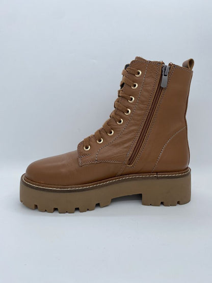 Brown Leather Lace-Up Ankle Boots with Lug Sole