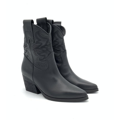 Black Embossed Western Ankle Boots