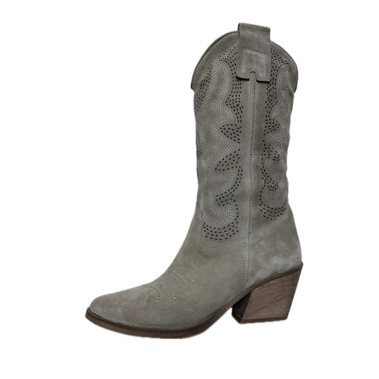 Gray Suede Western Boots with Cutout Detail