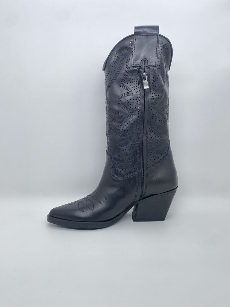 Black Embossed Leather Western Boots