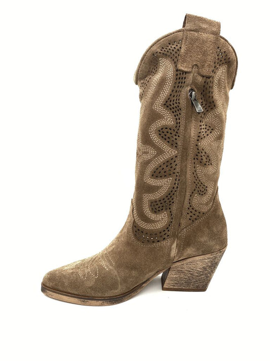 Brown Suede Western Boots with Embroidered Detail