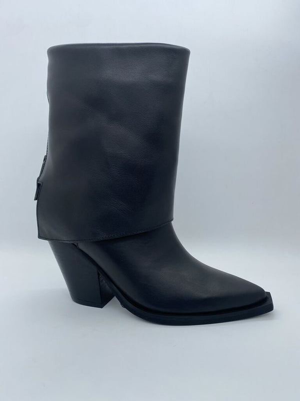 Black Leather Ankle Boot with Angular Heel