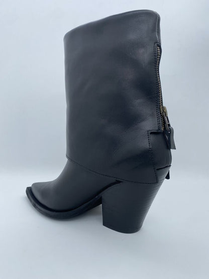 Black Leather Ankle Boot with Angular Heel