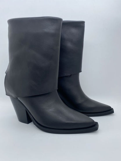 Black Leather Ankle Boot with Angular Heel