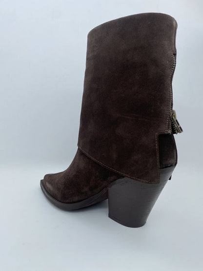 Brown Suede Mid-Calf Boots with Block Heel