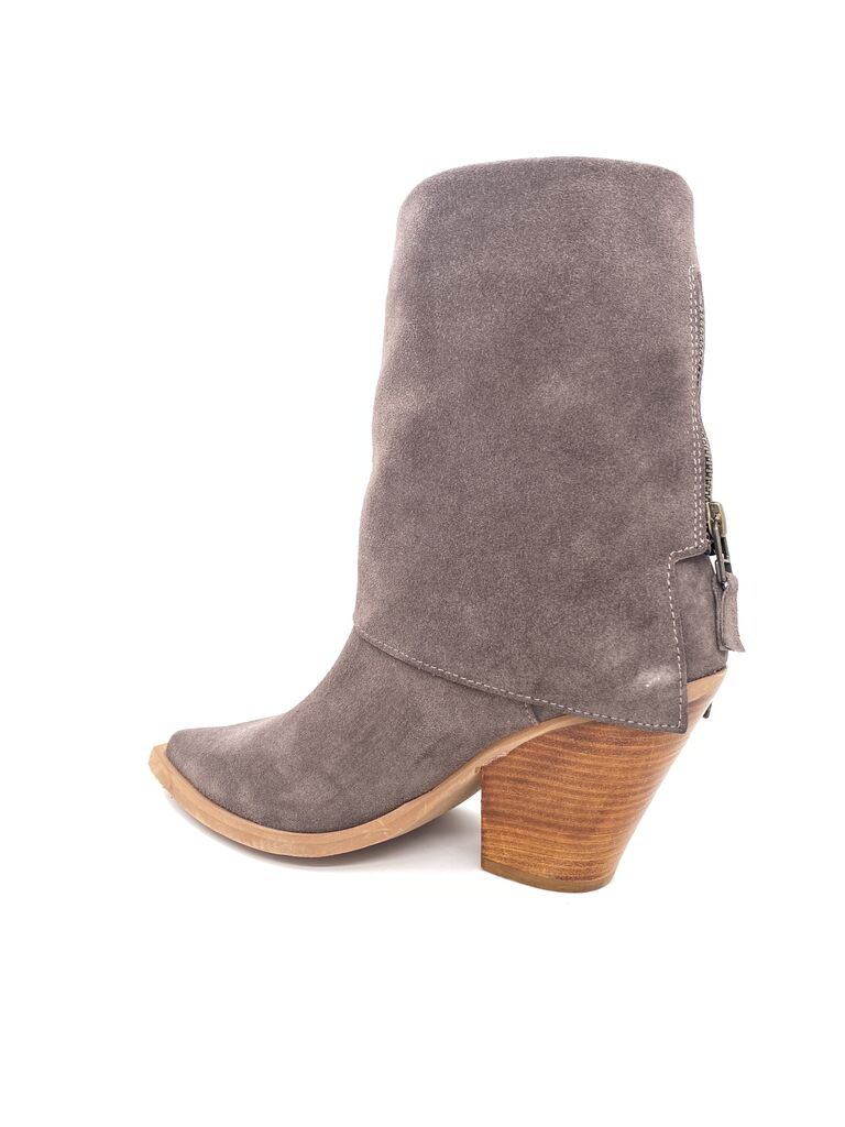 Gray Suede Ankle Boots with Chunky Heel