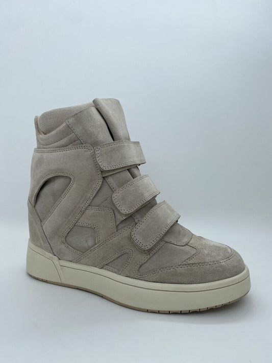 Beige Suede High-Top Sneaker with Velcro Straps