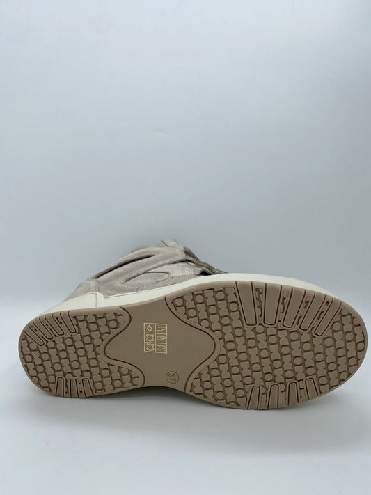 Beige Suede High-Top Sneaker with Velcro Straps