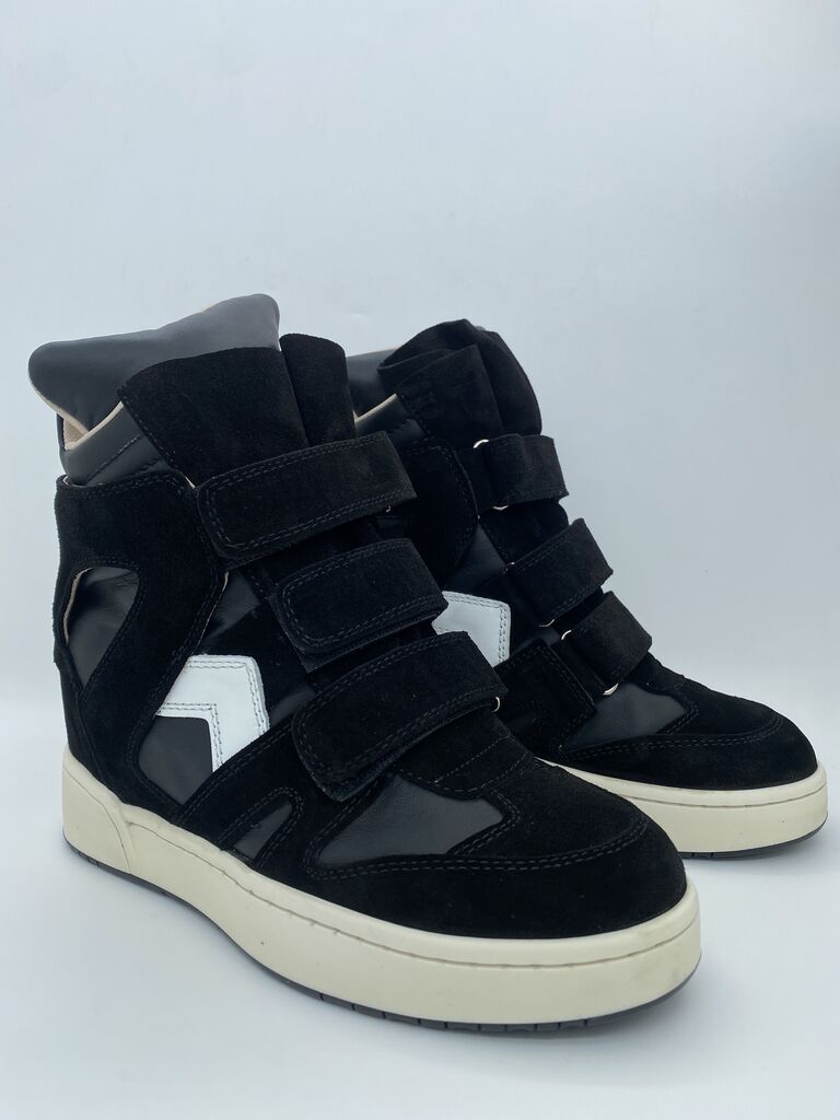 Black Suede High-Top Sneakers with Velcro Straps