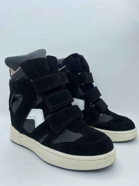 Black Suede High-Top Sneakers with Velcro Straps