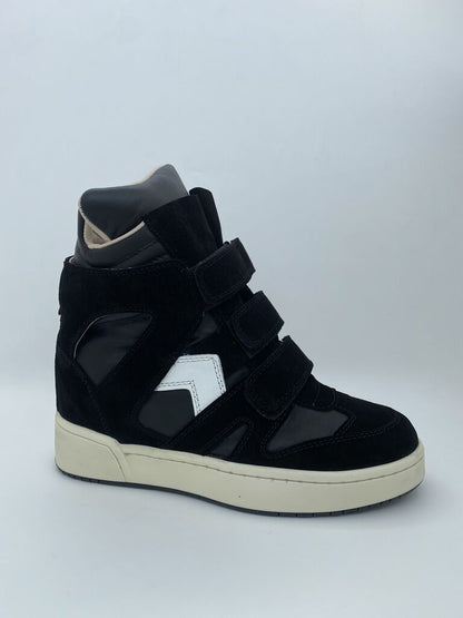 Black Suede High-Top Sneakers with Velcro Straps
