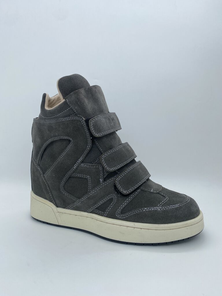 Gray Suede High-Top Sneakers with Velcro Straps