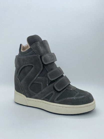 Gray Suede High-Top Sneakers with Velcro Straps