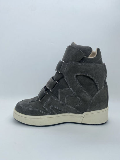 Gray Suede High-Top Sneakers with Velcro Straps