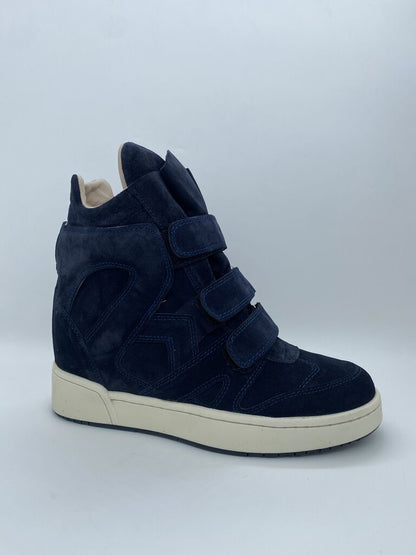 Navy Suede High-Top Sneakers with Velcro Straps