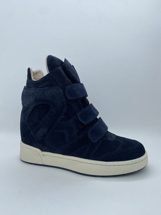 Navy Suede High-Top Sneakers with Velcro Straps
