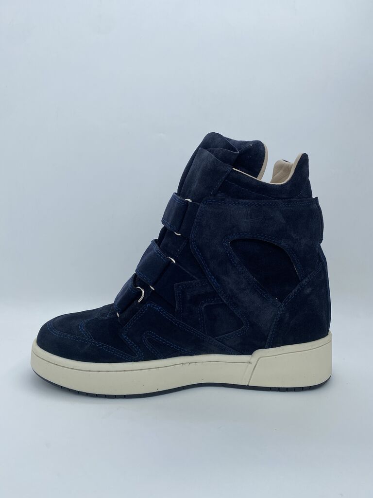 Navy Suede High-Top Sneakers with Velcro Straps