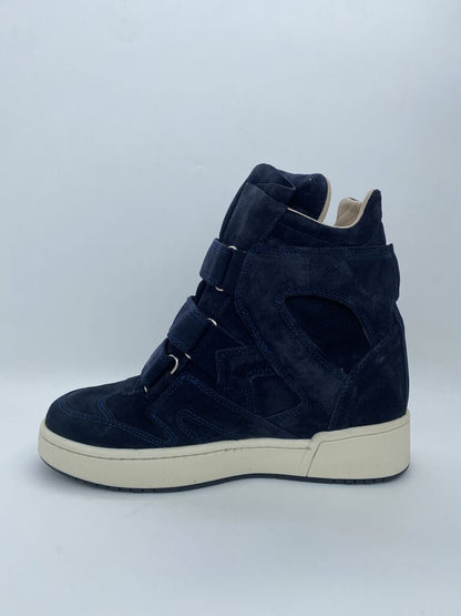 Navy Suede High-Top Sneakers with Velcro Straps