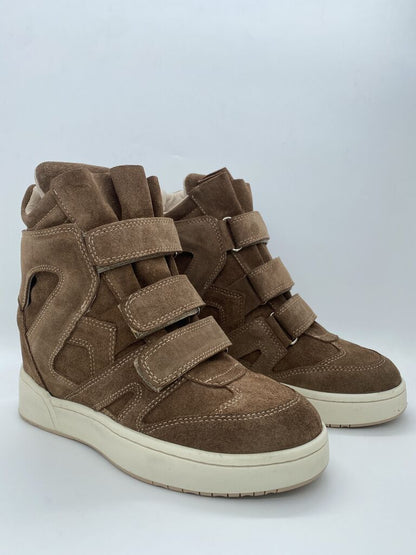 Brown Suede High-Top Sneakers with Velcro Straps