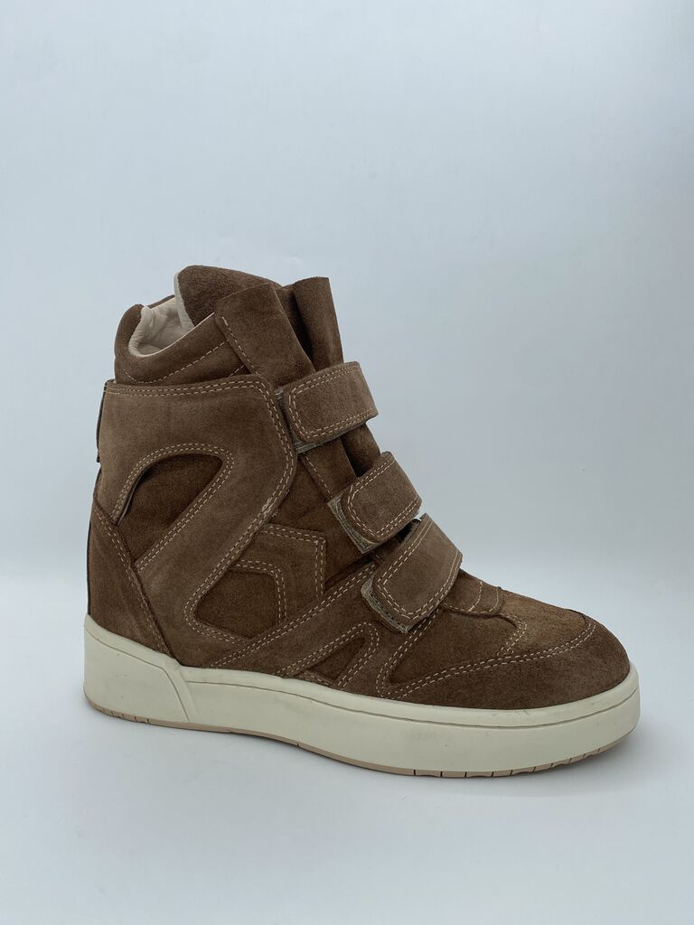 Brown Suede High-Top Sneakers with Velcro Straps