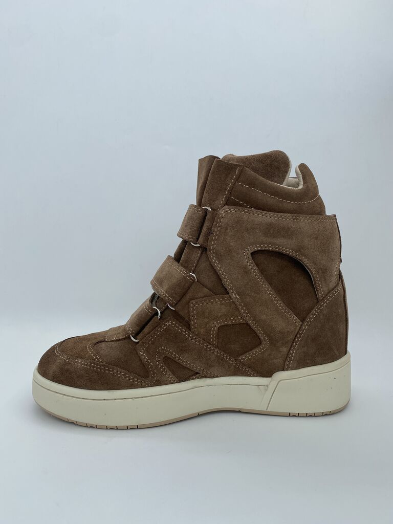 Brown Suede High-Top Sneakers with Velcro Straps