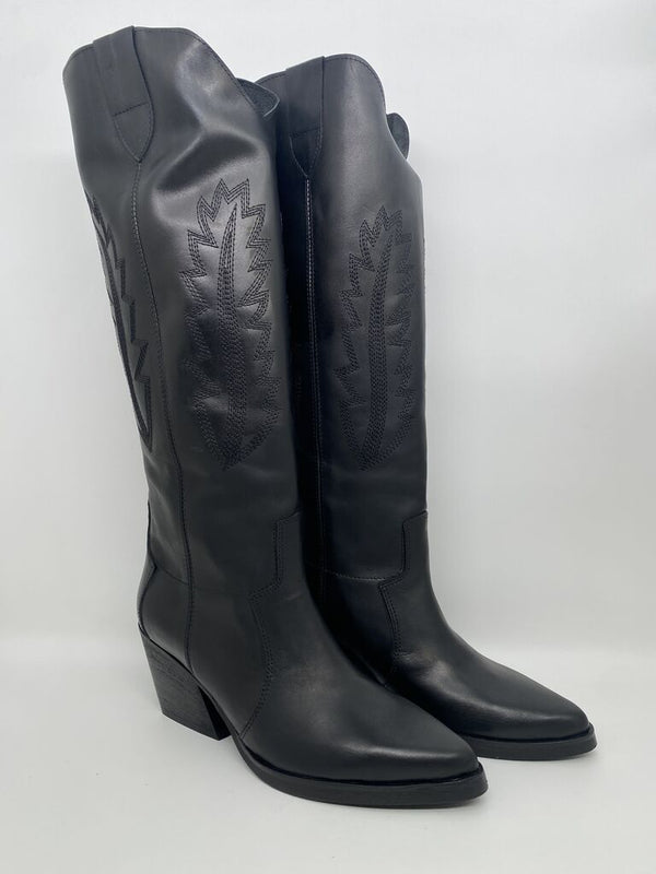 Black Western Embossed Tall Boots