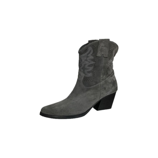 Gray Suede Ankle Boots with Block Heel